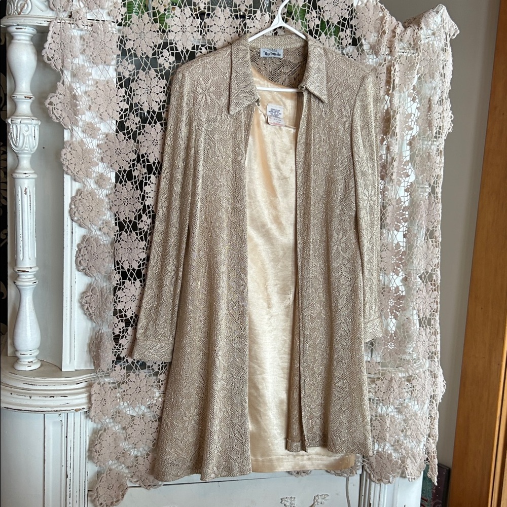 Vintage Two-Piece Dress With Metallic Jacket In Gold Size 910